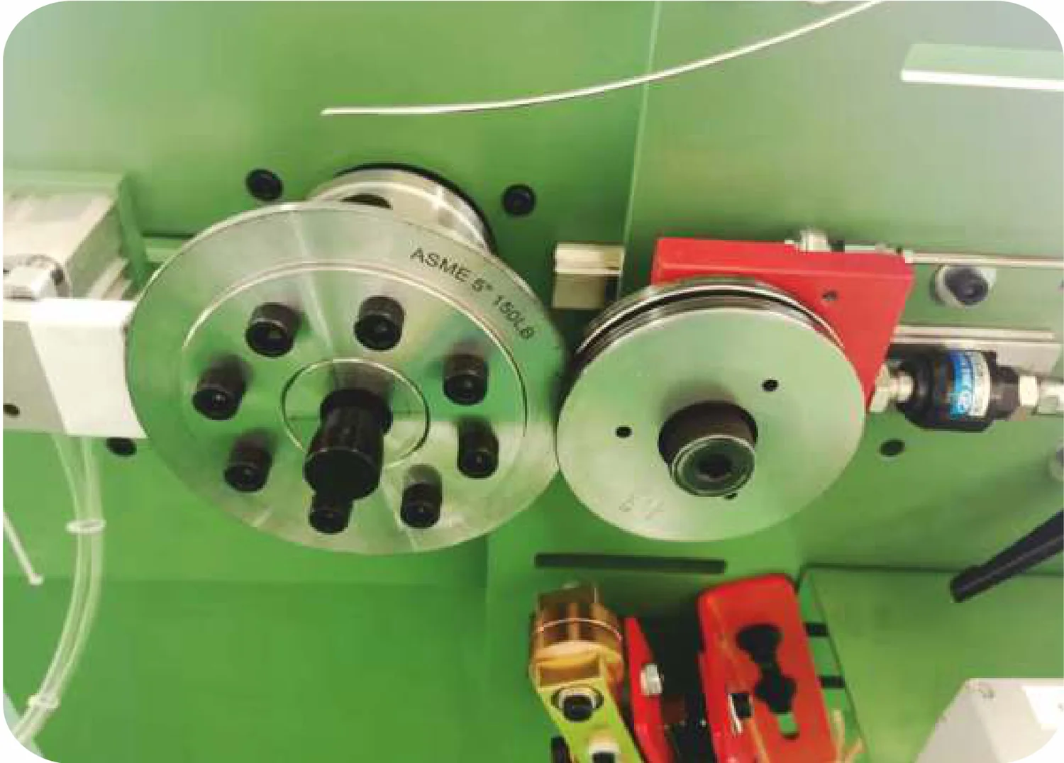 Spiral wound gasket machine set up for an ASME 5 inch 150 lb gasket