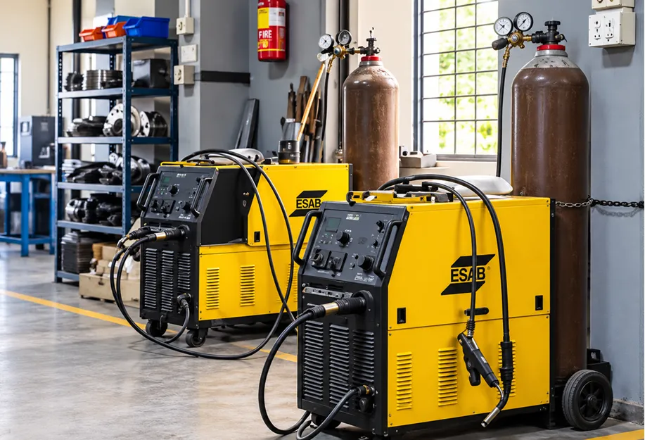 MIG welding sets and gas bank in the fabrication bay